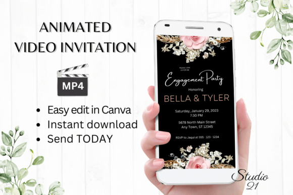 Boho Engagement Party Invite W1127: A Digital Design Delight