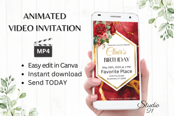 Digital Marble Birthday Invitation: Elegant Style, Instant Delivery