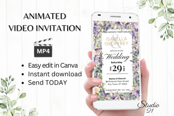 Digital Wedding Invitation W8410: A Modern Animated Template
