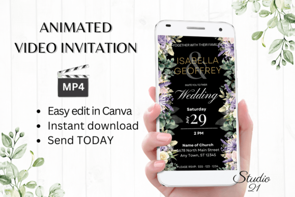 Digital Wedding Invitation W8415: Elegant Animated Evites