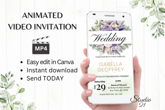 Digital Wedding Invitation W8416: A Modern Animated Template