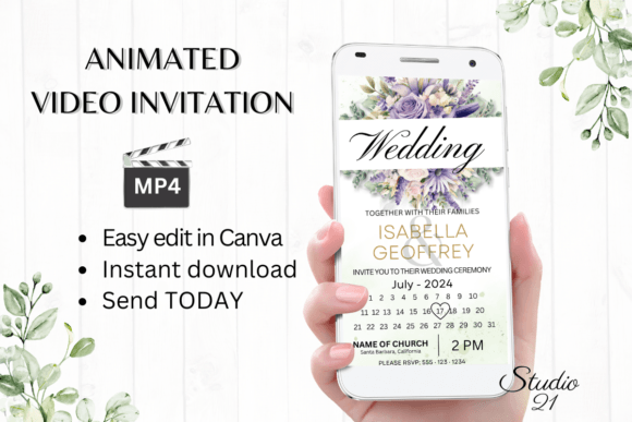 Digital Wedding Invitation W8416B: Effortless Animated Evites
