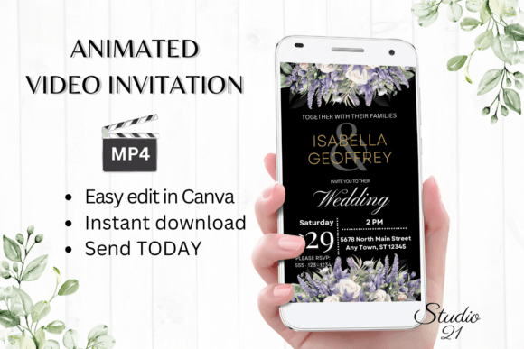 Digital Wedding Invitation W8419: Modern Animated Elegance
