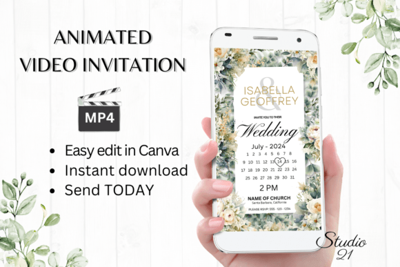 Electronic Wedding Invitation W8420B: Modern Animated Evite