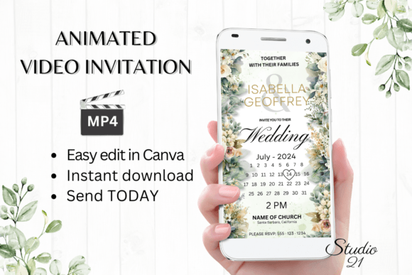 Electronic Wedding Invitation W8424B: Modern Animated Evite