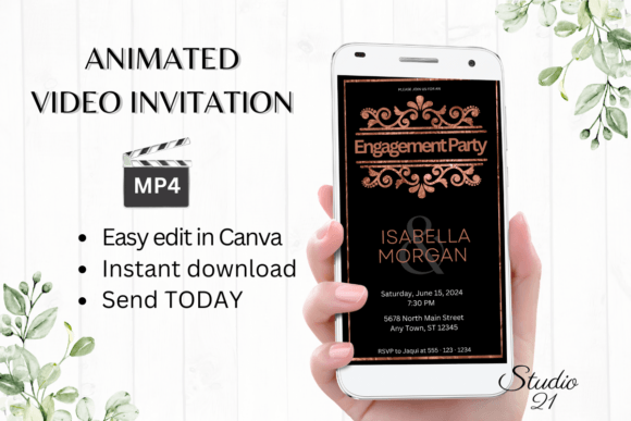 Minimalist Engagement Party Invite W1927: Modern Digital Invites