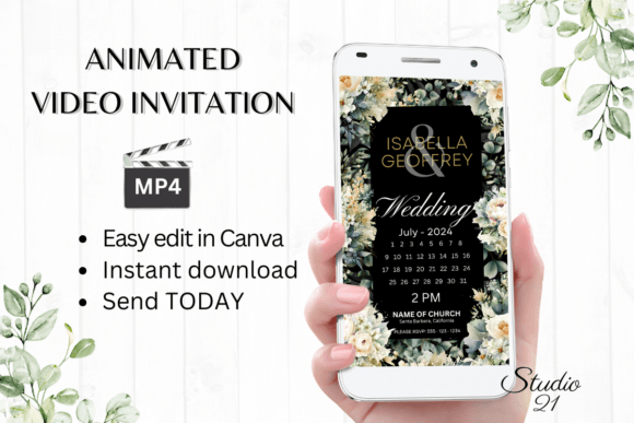 Modern Wedding Invitations: W8421B Digital Animated Template